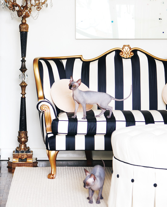 black/white striped settee